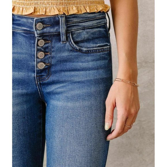 Flying Monkey Women's Blue Denim Distressed Mid-Rise Cuffed Ankle Skinny Jeans - Picture 10 of 12